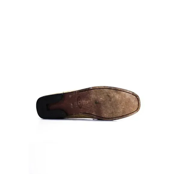 Tods Womens Leather Animal Print Apron Toe Slip-On Loafers Yellow Size EUR39 - Picture 4 of 5